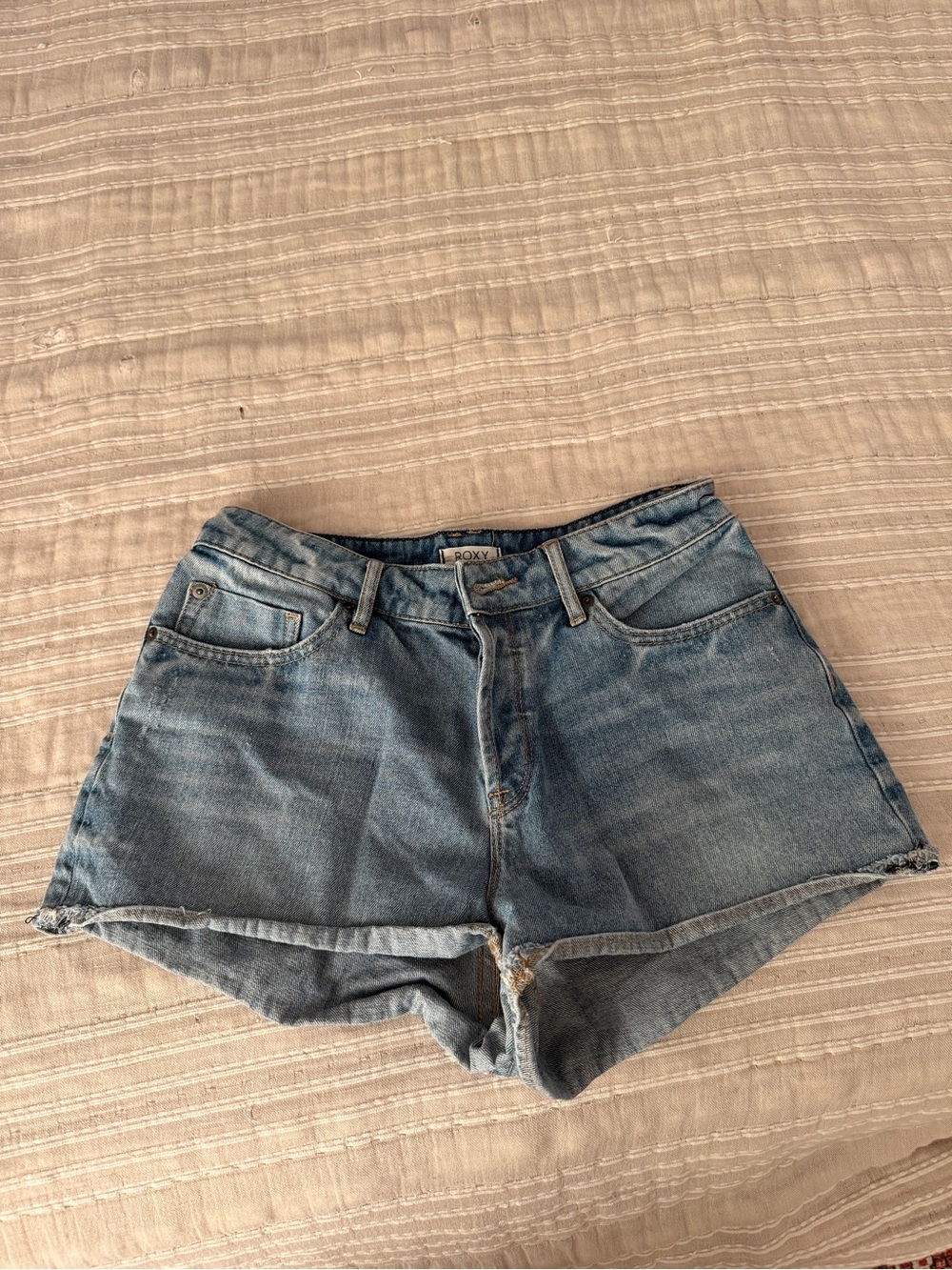 Roxy Women's Faded Blue High-Rise Denim Shorts